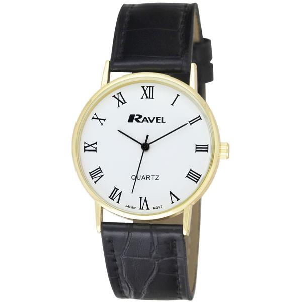 Ravel Gents Classic Strap Watch Black Croc / Gold / Roman Numerals R0129.11.1