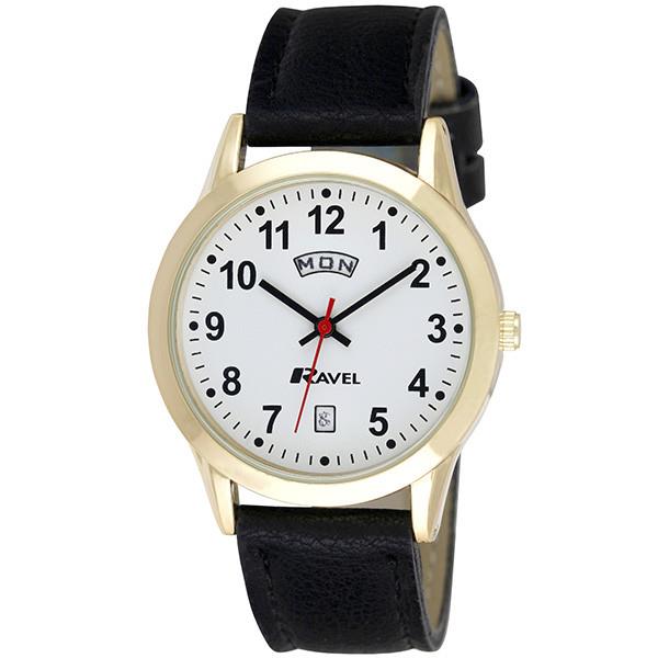 Ravel Gents Gilt Day/Date Faux Leather Strap Watch R0706.19.1
