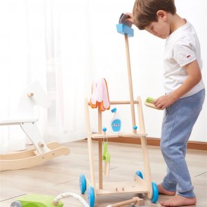 Lelin 11PC Wooden Toy Cleaning Cart Trolley Pretend Play Set for Kids - Image 6