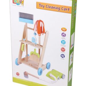 Lelin 11PC Wooden Toy Cleaning Cart Trolley Pretend Play Set for Kids - Image 7