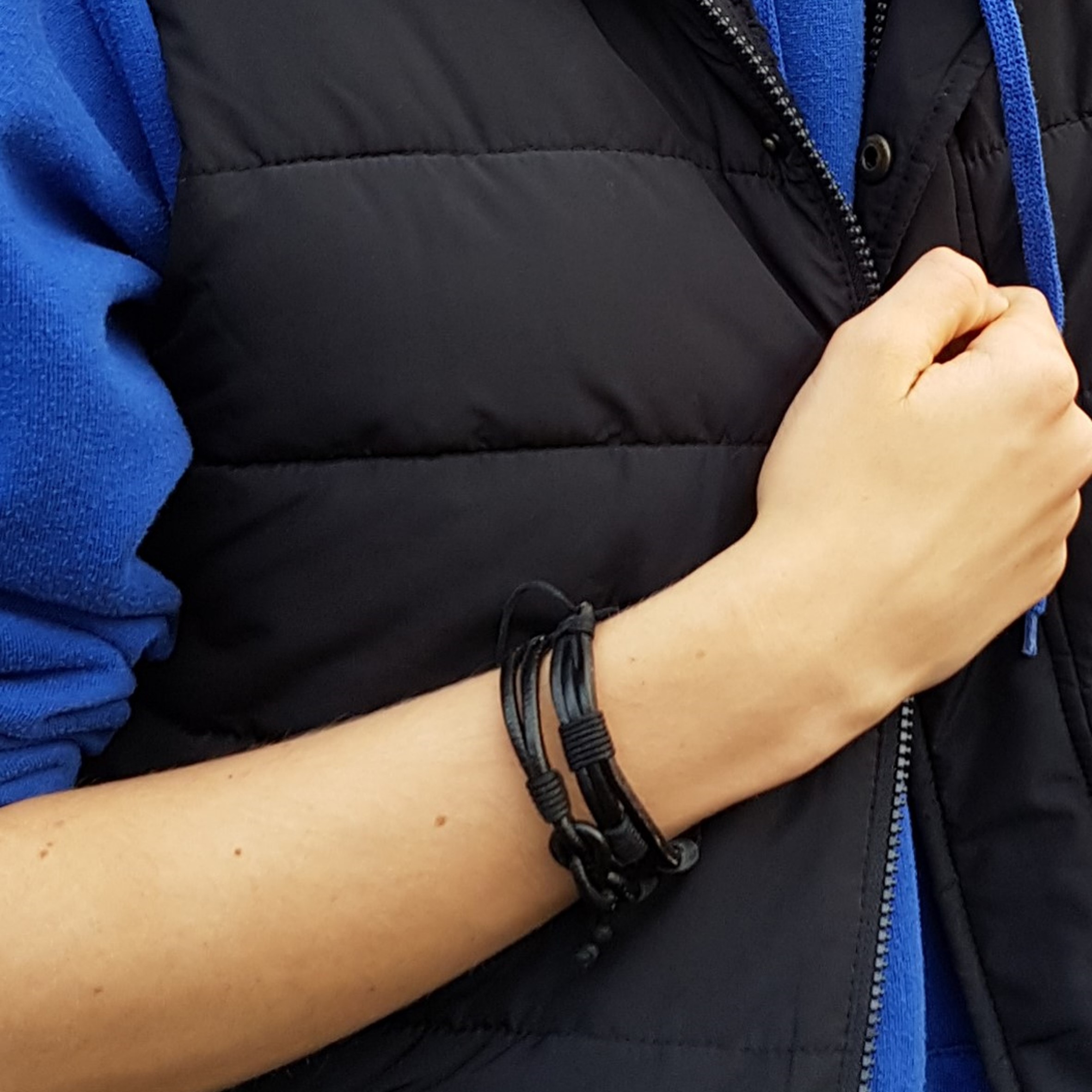 Men's Black Leather Knot Bracelet - Image 2