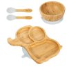 Bamboo Elephant Plate Bowl & Spoon Set Suction Stay-Put Design (Grey)