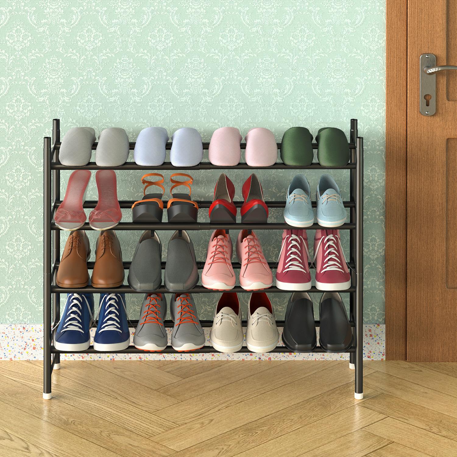 4 Tier Minimalist Shoe Rack Extendable Metal Organiser Stand – Black - Image 3