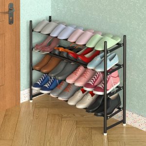 4 Tier Minimalist Shoe Rack Extendable Metal Organiser Stand – Black - Image 5
