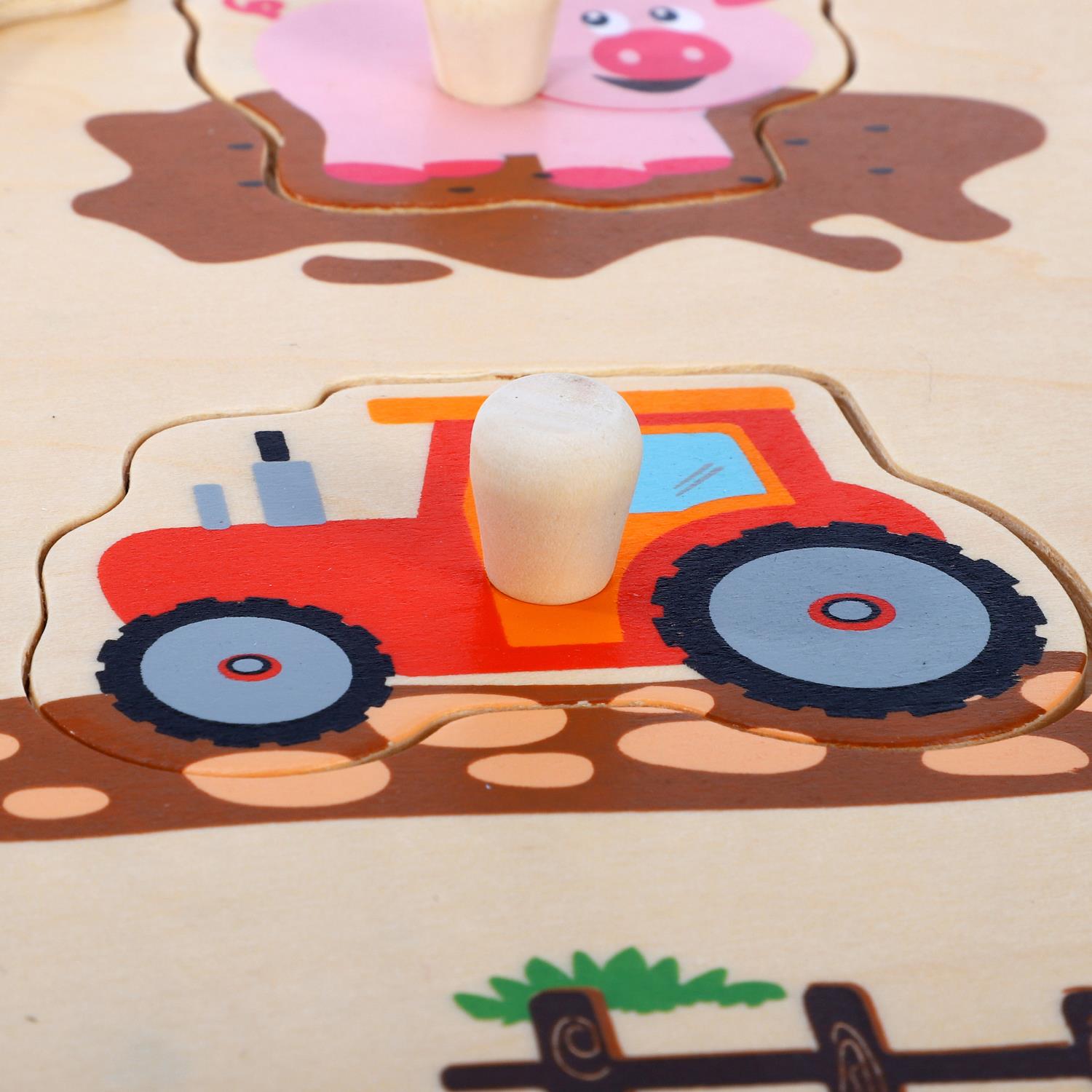 SOKA Wooden Farm Animals Peg Puzzles Toy Montessori Jigsaw Puzzle Board - Image 3