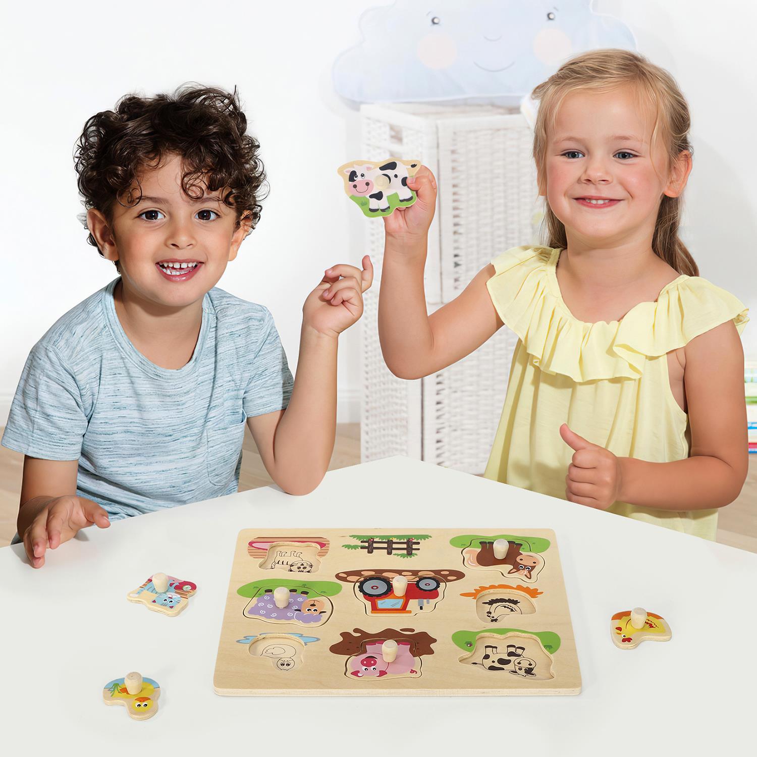SOKA Wooden Farm Animals Peg Puzzles Toy Montessori Jigsaw Puzzle Board - Image 4
