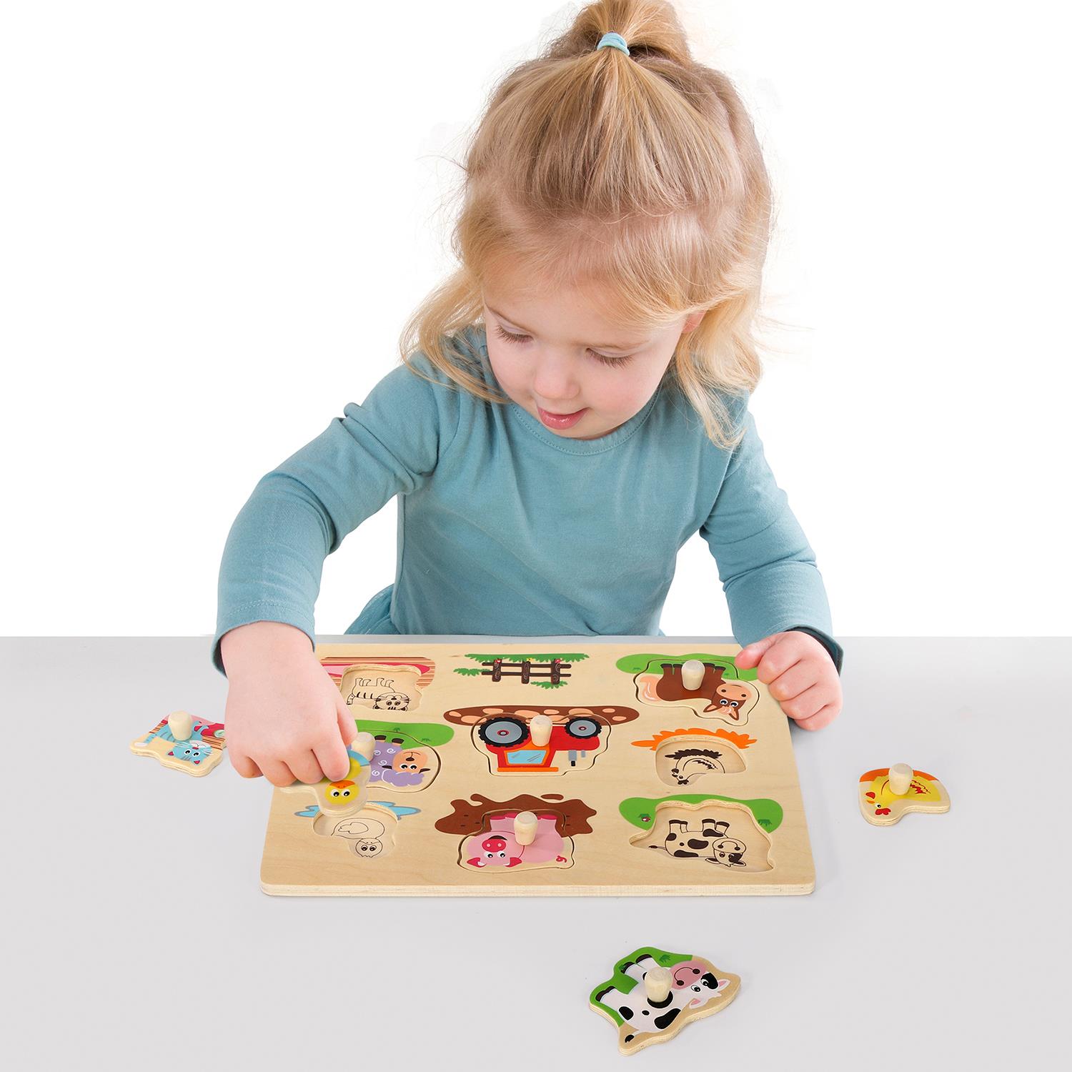SOKA Wooden Farm Animals Peg Puzzles Toy Montessori Jigsaw Puzzle Board - Image 5