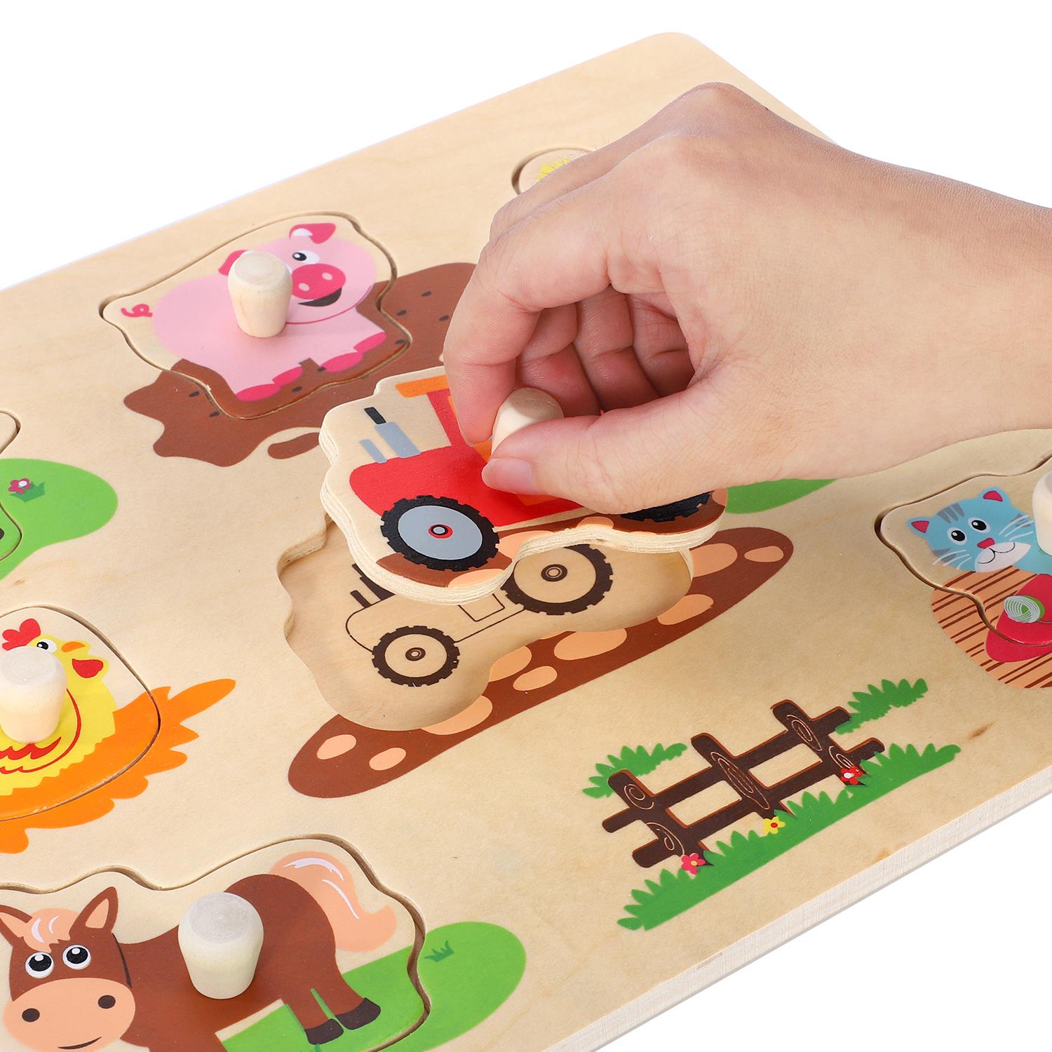 SOKA Wooden Farm Animals Peg Puzzles Toy Montessori Jigsaw Puzzle Board - Image 7