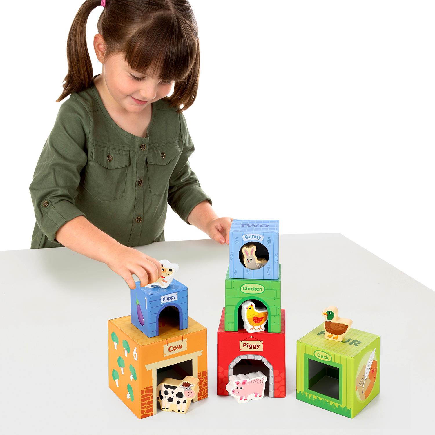 SOKA 12 Pcs Cardboard Farm Animals Stacking Cubes Educational Toy For Children - Image 4