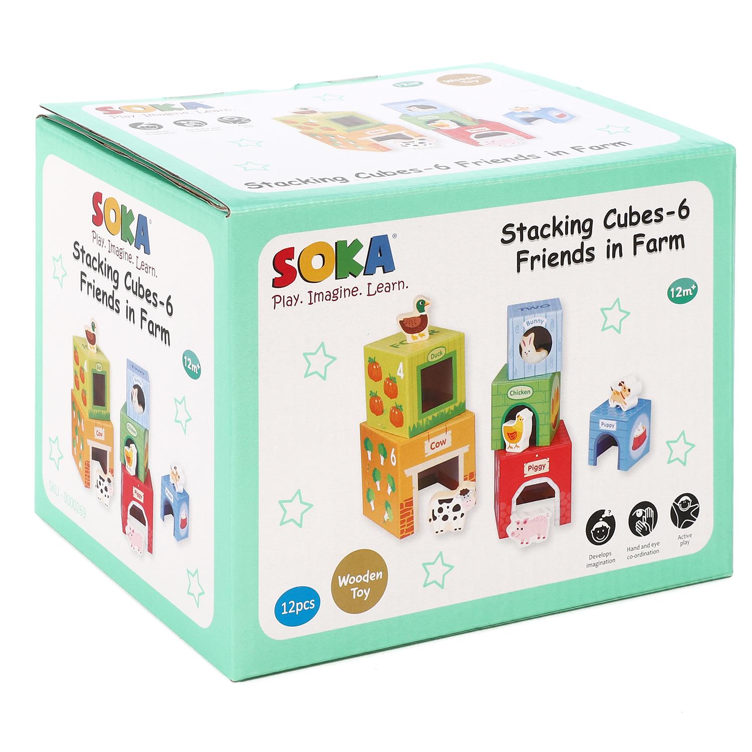 SOKA 12 Pcs Cardboard Farm Animals Stacking Cubes Educational Toy For Children - Image 5