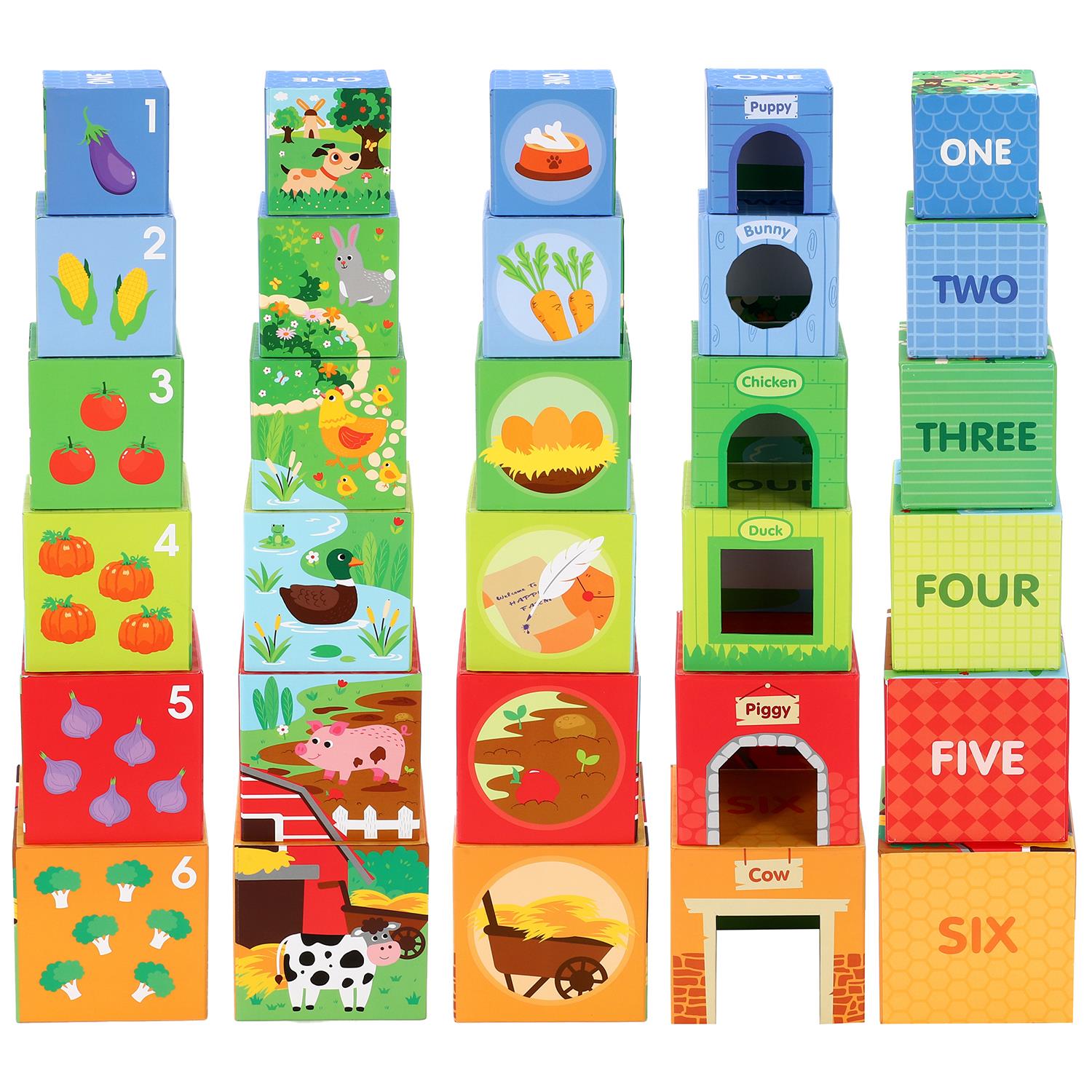 SOKA 12 Pcs Cardboard Farm Animals Stacking Cubes Educational Toy For Children - Image 8