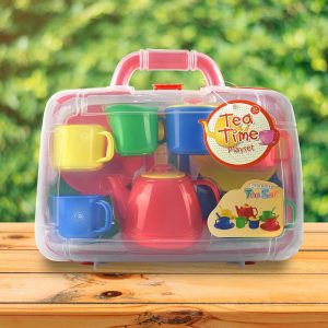 Kids 15 Piece Red Portable Plastic Tea Set with Carry Case for Age 3+ - Image 3