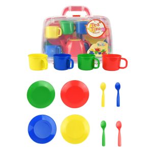 Kids 15 Piece Red Portable Plastic Tea Set with Carry Case for Age 3+ - Image 4