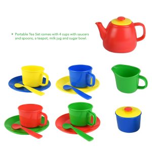 Kids 15 Piece Red Portable Plastic Tea Set with Carry Case for Age 3+ - Image 6