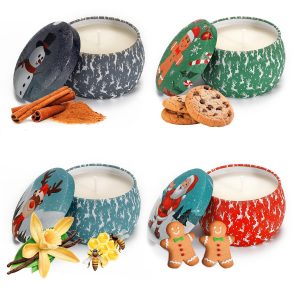 Portable Tin Christmas Scented Candles Gift Box Set Soy Wax Jar of 4