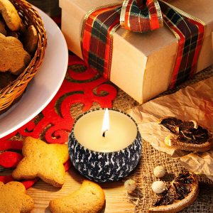 Portable Tin Christmas Scented Candles Gift Box Set Soy Wax Jar of 4 - Image 2