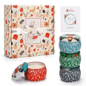 Portable Tin Christmas Scented Candles Gift Box Set Soy Wax Jar of 4 - Image 3