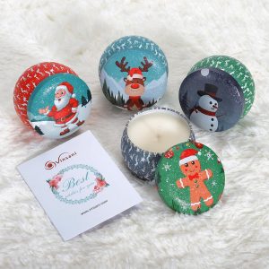 Portable Tin Christmas Scented Candles Gift Box Set Soy Wax Jar of 4 - Image 5