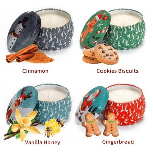 Portable Tin Christmas Scented Candles Gift Box Set Soy Wax Jar of 4 - Image 6