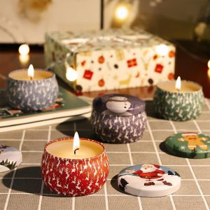 Portable Tin Christmas Scented Candles Gift Box Set Soy Wax Jar of 4 - Image 8