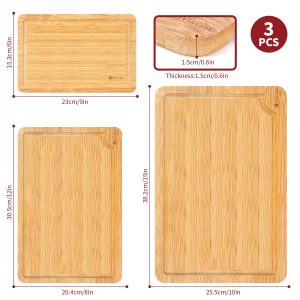 Bamboo Chopping Board Set of 3 100% Natural Wooden Kitchen Cutting Board - Image 6