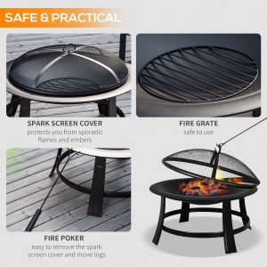 30" Round Metal Fire Pit With Cover-Black - Image 7