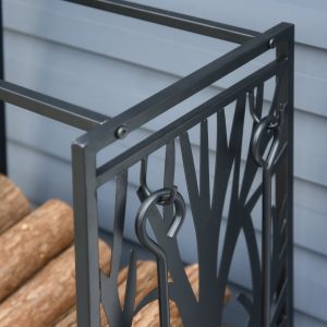 Heavy Duty Firewood Wood Log Rack Fireplace Wood Stacker Storage Black - Image 7