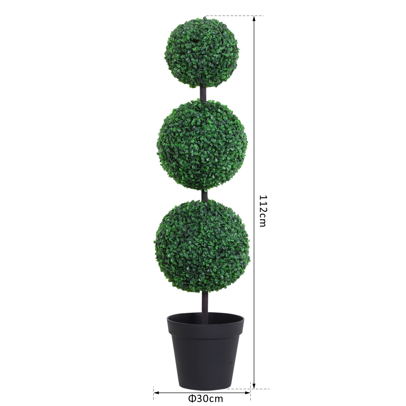 PE Set of 2 Artificial Boxwood Three Balls Topiary Plant Tree's Green - Image 2