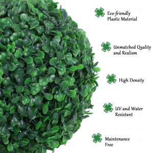 PE Set of 2 Artificial Boxwood Three Balls Topiary Plant Tree's Green - Image 5