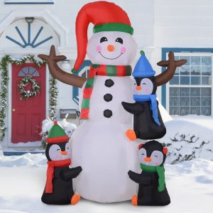 Christmas Inflatable Snowman & Penguins Outdoor with LED Light