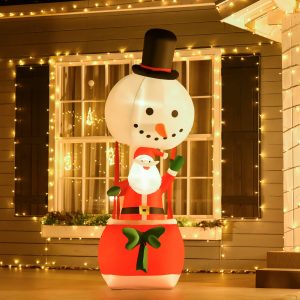 2.5m Christmas Inflatable Decoration & Santa Claus on Snowman Hot Air Balloon
