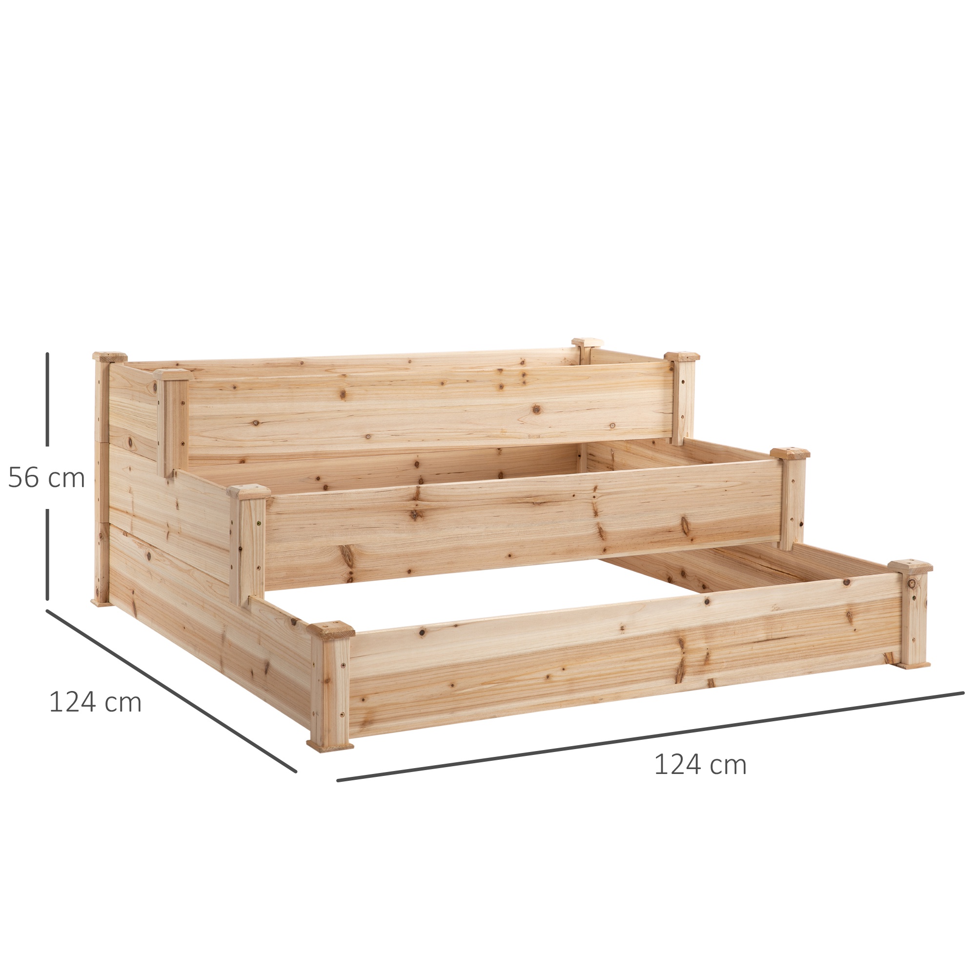 Wooden Raised Bed 3-Tier Planter Kit Elevated Planter Box Stand 124 x 124 x 56 cm - Image 2