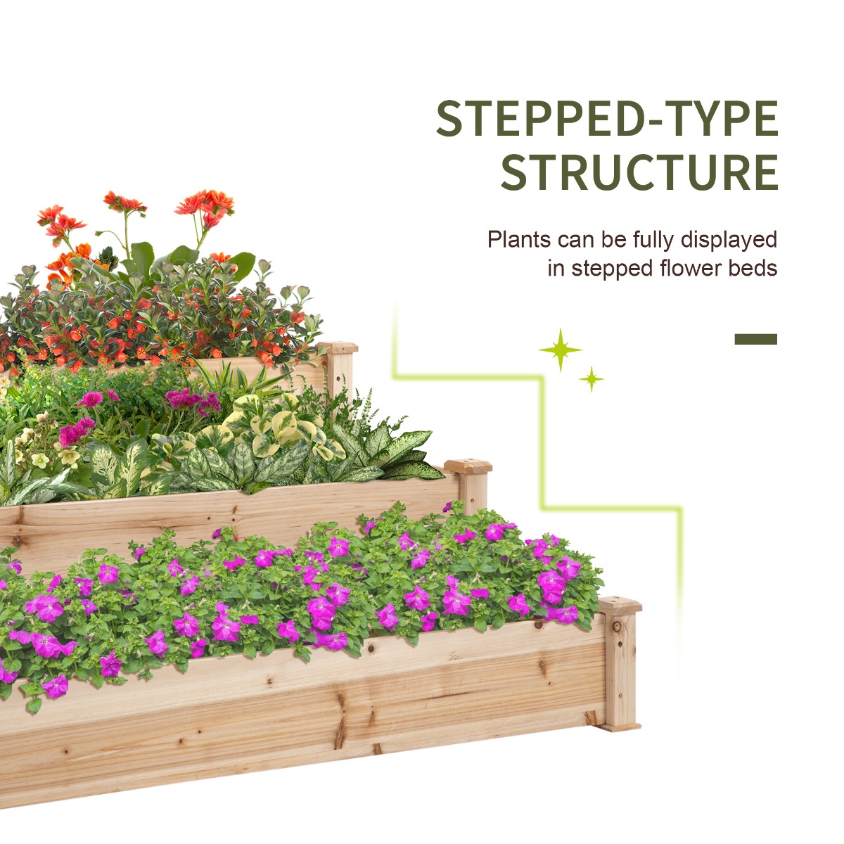 Wooden Raised Bed 3-Tier Planter Kit Elevated Planter Box Stand 124 x 124 x 56 cm - Image 3
