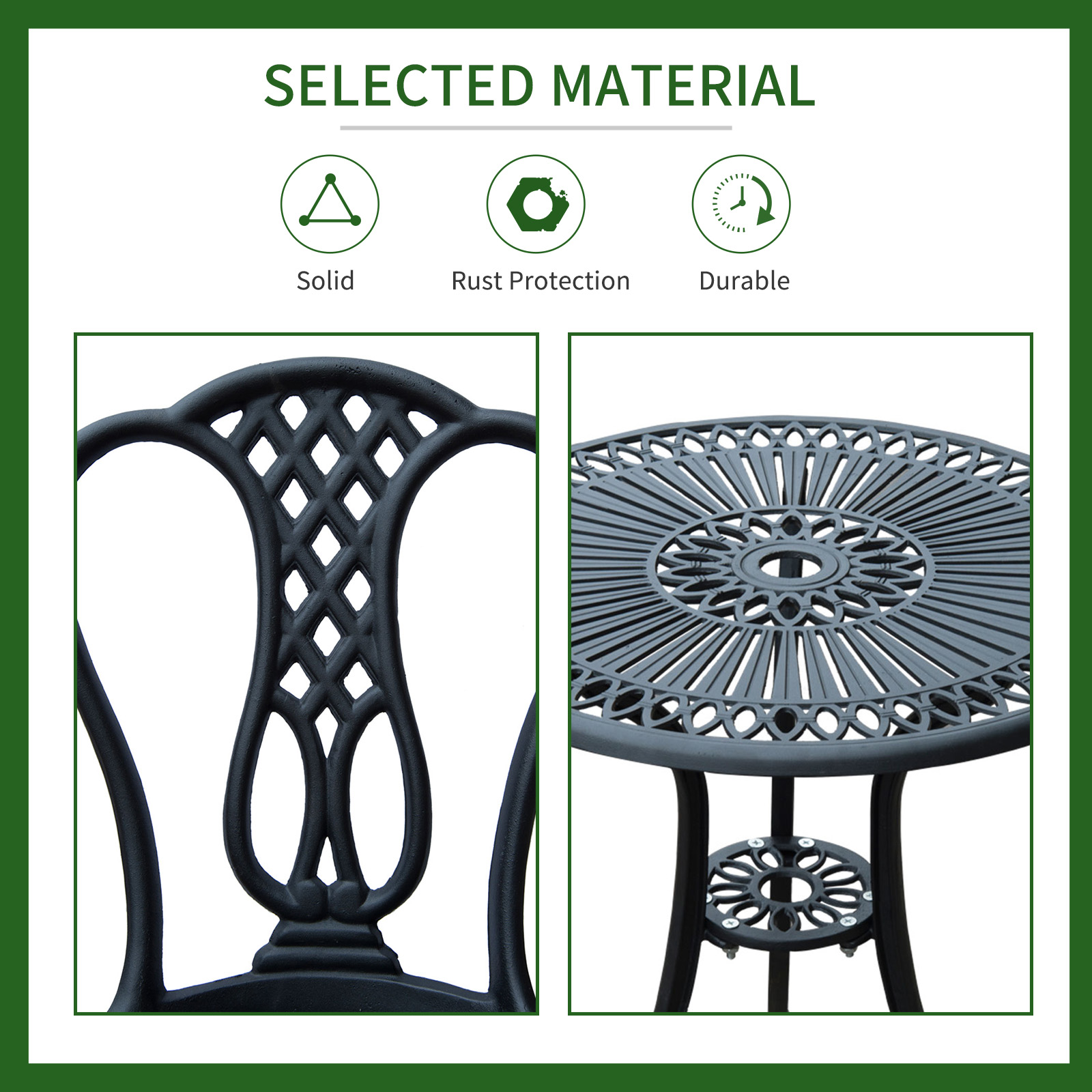 3 Pc Cast Aluminium Bistro Set - Image 4