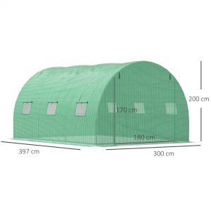 4x3x2m Tunnel Greenhouse Walk-In Hot House Roll Up Door & 6 Windows-Green - Image 3