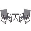 Steel Frame Set-of-2 Glider Rocking Chair w/ Table Set Grey