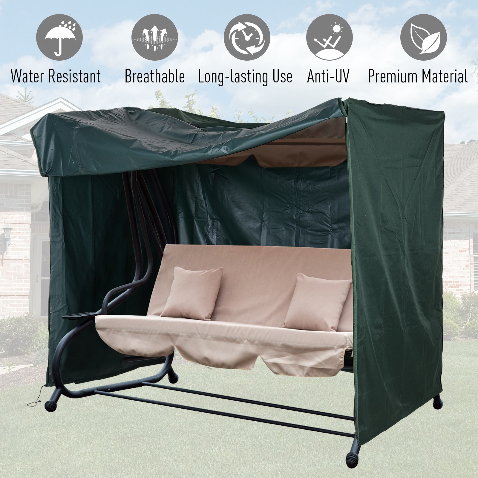 164cm Height Oxford Polyester Waterproof Swing Chair Cover Green - Image 3