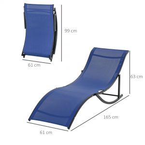 Set of 2 S-shaped Foldable Lounge Chair Reclining Chair 165x61x63cm Blue - Image 2