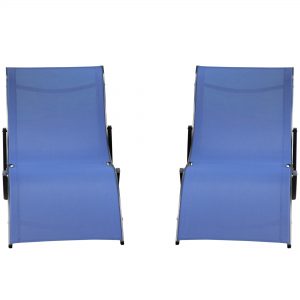 Set of 2 S-shaped Foldable Lounge Chair Reclining Chair 165x61x63cm Blue - Image 7