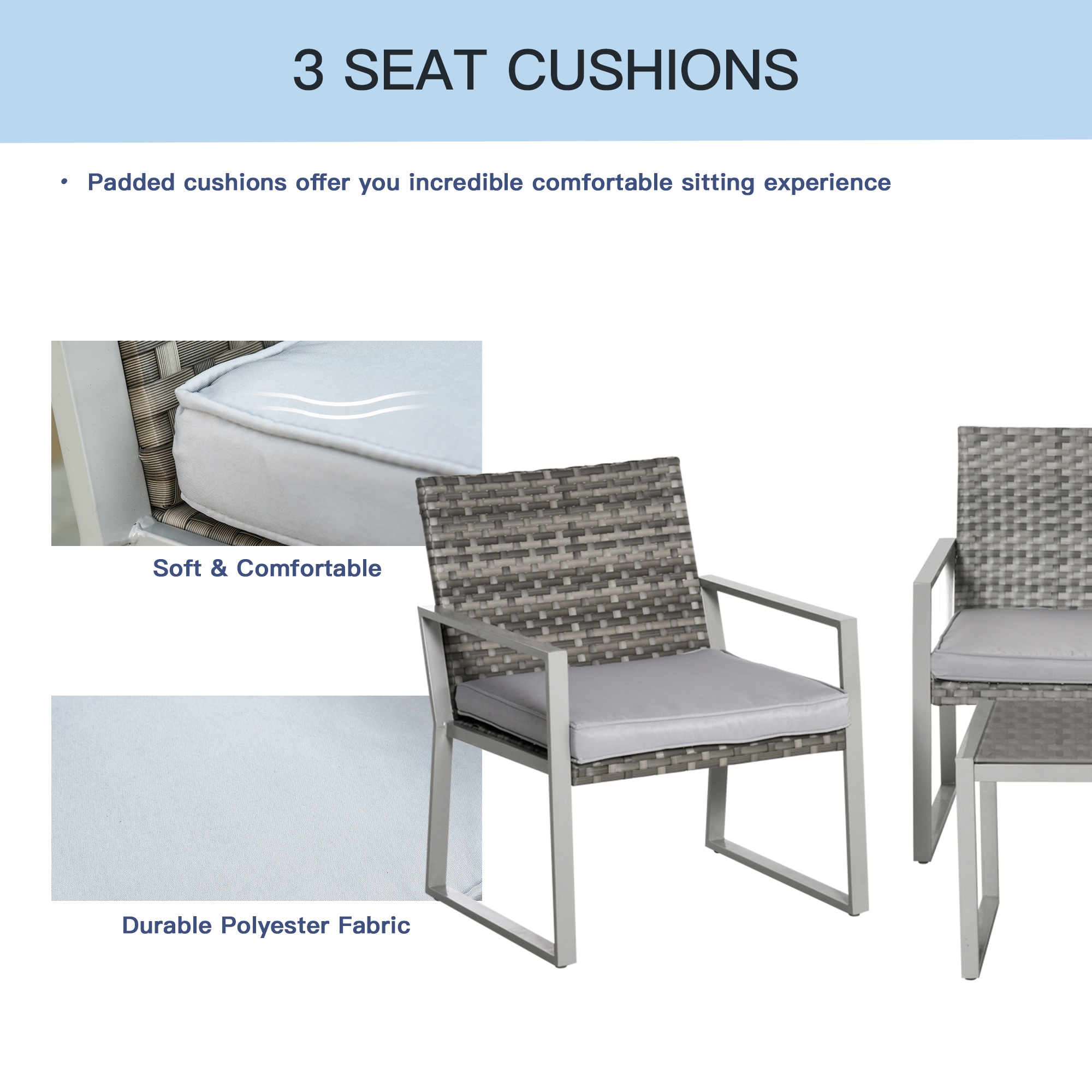 4-Piece Outdoor Garden Rattan Seating Furniture Set Grey - Image 5