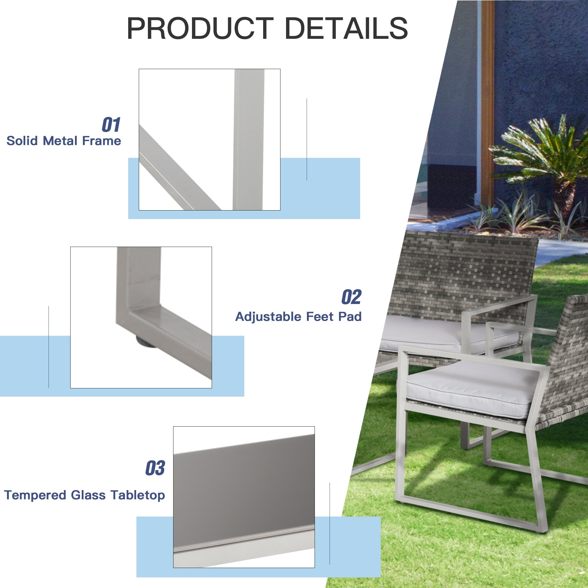 4-Piece Outdoor Garden Rattan Seating Furniture Set Grey - Image 6