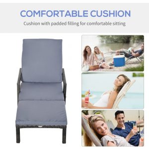 Mixed Grey Rattan Sun Lounger Garden Furniture w/ Adjustable Backrest & Wheels - Image 6