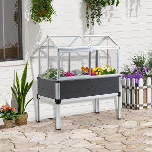 Raised Garden Bed Greenhouse Cover & Skylights, Elevated Planting Box, Grey
