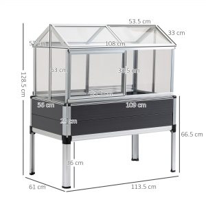 Raised Garden Bed Greenhouse Cover & Skylights, Elevated Planting Box, Grey - Image 2
