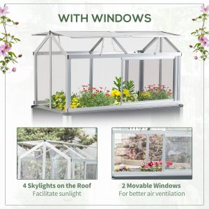 Raised Garden Bed Greenhouse Cover & Skylights, Elevated Planting Box, Grey - Image 5