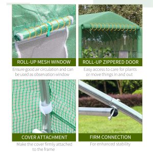 Walk-in Garden Greenhouse Zippered Roll Up Door & 6 Windows, 3.5 x 3 x 2m, Green - Image 5