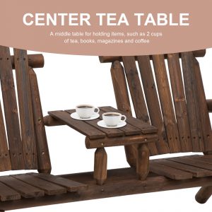 Wood Patio Chair Bench 2 Seats with Center Coffee Table, Garden Bench - Image 5