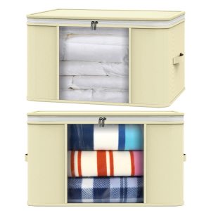 2pcs Clothes Storage Bags Organiser Big Capacity Wardrobe Duvet Underbed Storage Beige