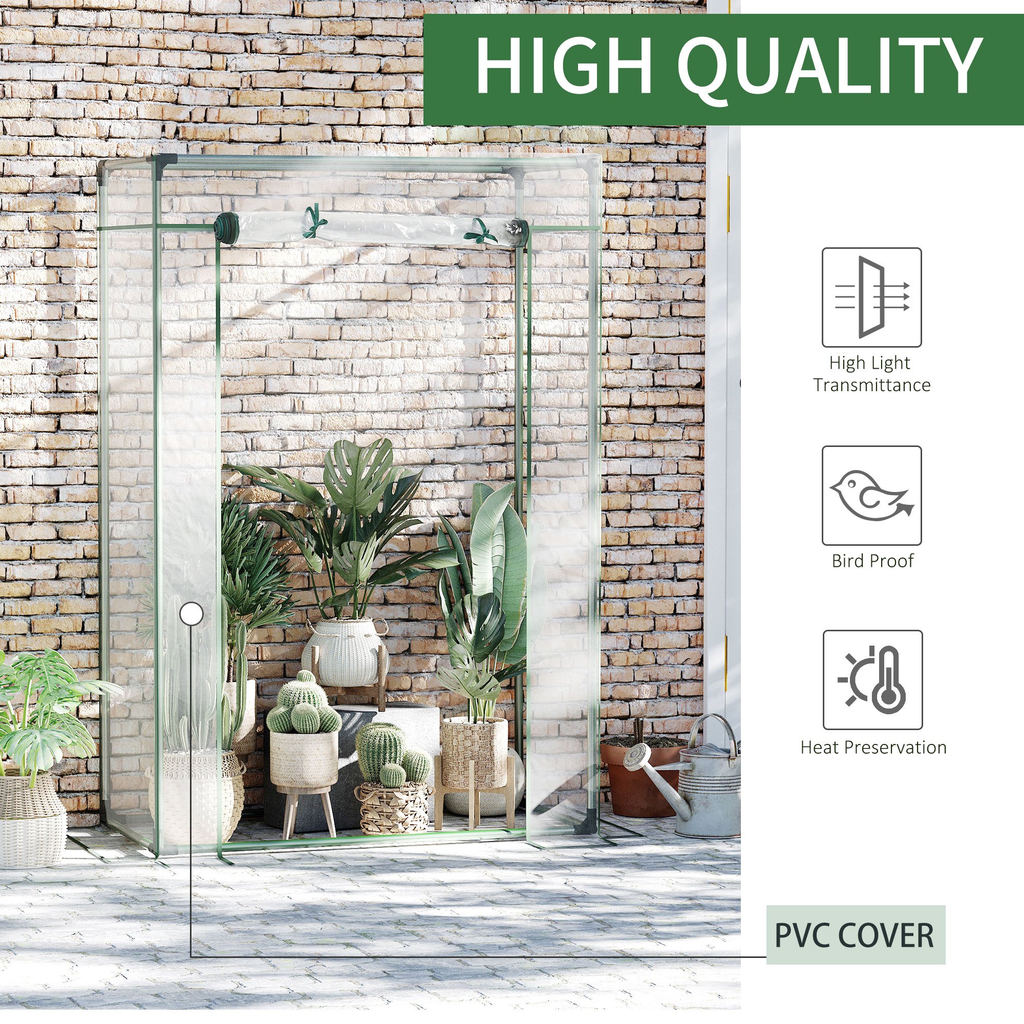 Outdoor PVC and Steel Greenhouse Plant Cover with Zipper 100 x 50 x 150CM - Image 3