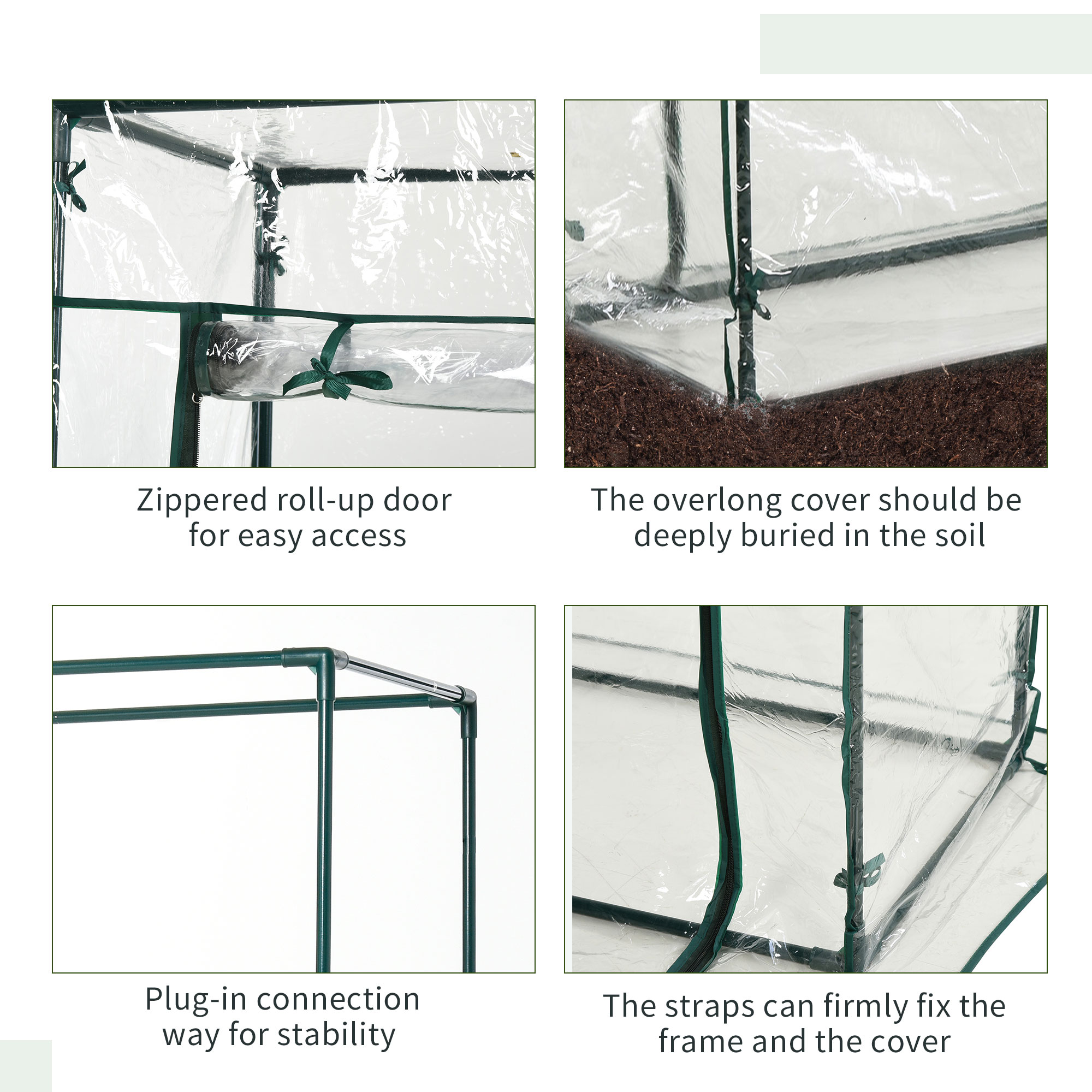 Outdoor PVC and Steel Greenhouse Plant Cover with Zipper 100 x 50 x 150CM - Image 4